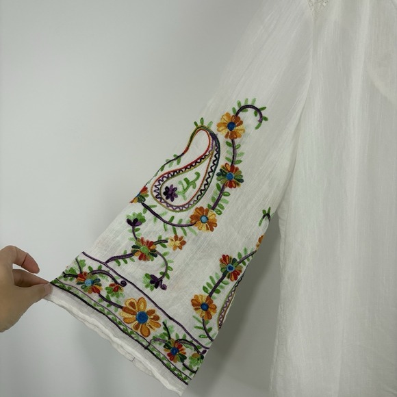 Figueroa & Flower Women Embroidered Floral Boho Top Size L White Lace Semi Sheer - Picture 4 of 10